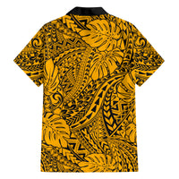 Gold Hawaii Family Matching Off Shoulder Long Sleeve Dress And Hawaiian Shirt Tribal Art LT14 - Polynesian Pride