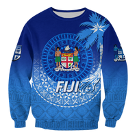 (Custom Personalised) Fiji Tapa Tribal Coconut Tree Sweatshirt - LT12 Unisex Blue - Polynesian Pride