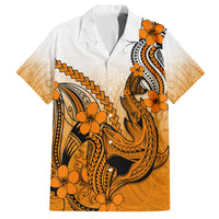 Orange Hawaii Family Matching Outfits Off Shoulder Maxi Dress And Hawaiian Shirt Polynesian Shark Tattoo LT14 - Polynesian Pride