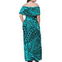 Turquoise Hawaii Family Matching Off Shoulder Maxi Dress And Hawaiian Shirt Tribal Art LT14 - Polynesian Pride