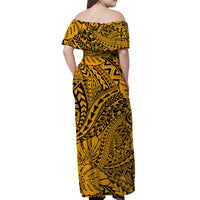 Gold Hawaii Family Matching Off Shoulder Maxi Dress And Hawaiian Shirt Tribal Art LT14 - Polynesian Pride