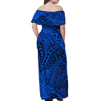 Blue Hawaii Family Matching Off Shoulder Maxi Dress And Hawaiian Shirt Tribal Art LT14 - Polynesian Pride