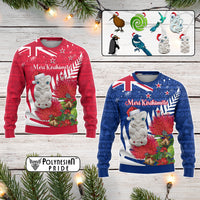 Custom New Zealand Christmas In July Knitted Sweatshirt Meri Kirihimete Aotearoa Pohutukawa Flowers CTM14