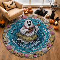 3D Illusion Hula Ghost Halloween Round Carpet Hawaiian Ukulele Spirit Ocean Vortex
