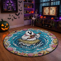 3D Illusion Hula Ghost Halloween Round Carpet Hawaiian Ukulele Spirit Ocean Vortex