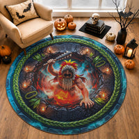 3D Illusion Nightmarchers Halloween Round Carpet Hawaiian Warrior Spirit Lava Portal