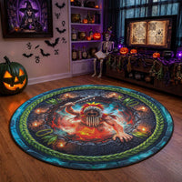 3D Illusion Nightmarchers Halloween Round Carpet Hawaiian Warrior Spirit Lava Portal