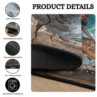 3D Illusion Surfing Skeleton Halloween Round Carpet Surfboard Bones Ocean Wave Stone Well