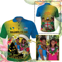 Custom Photo Malampa Fiji Day Polo Shirt Together We Grow Coat Of Arms Tropical Flowers CTM14