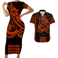 Kakau Hawaiian Polynesian Couples Matching Outfits Combo Bodycon Dress And Hawaii Shirt Orange LT6 No Dress - Polynesian Pride