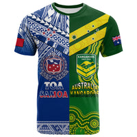 Custom Samoa Rugby and Australia Rugby T Shirt Toa Samoa Mix Kangaroos Pacific LT14 Art - Polynesian Pride