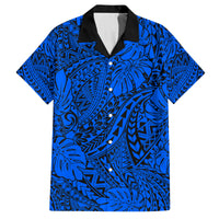 Blue Hawaii Family Matching Off Shoulder Maxi Dress And Hawaiian Shirt Tribal Art LT14 Dad's Shirt - Short Sleeve - Polynesian Pride