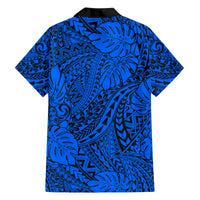 Hawaii Couples Matching Off Shoulder Long Sleeve Dress and Hawaiian Shirt Blue Polynesian Tribal Art LT14