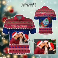 Custom Photo Guam Christmas Polo Shirt Guaman Seal Poinsettia Felis Pasgua CTM05 Blue - Polynesian Pride