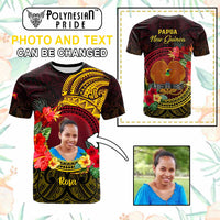 Custom Photo Papua New Guinea T Shirt Coat Of Arms Tropical Flowers Polynesian Pattern CTM05