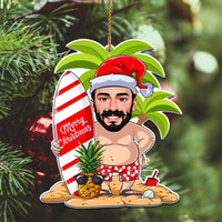 Custom Photo Christmas Ceramic Ornament Polynesian Santa