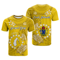 Custom Cook Islands Gospel Day T Shirt Islands Map Plumeria Polynesian Pattern