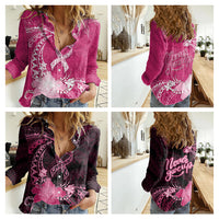 Custom Cancer Awareness Women Casual Shirt Never Give Up Polynesian Ribbon