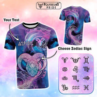 Custom Zodiac Signs T Shirt With Polynesian Pattern