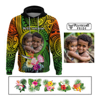 Custom Photo Polynesian Tribal Hoodie with Tropical Flower