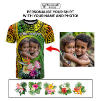 Custom Photo Polynesian Tribal T Shirt with Tropical Flower