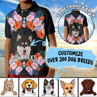 Custom Photo Polynesian Funny Dog Polo Shirt Tropical Flower