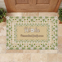 Custom Aloha Welcome Rubber Doormat with Family Name Squares Maile Leaf Palaka Hawaiian Pattern