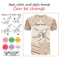 Custom Father's Day Fist Bump Dad and Baby Hands Holding T Shirt - Plumeria Floral Tribal Tattoo Unique CTM09 - Polynesian Pride