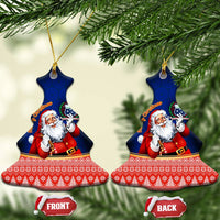 Custom Polynesian Ceramic Ornament Happy Santa Claus With Coat Of Arms