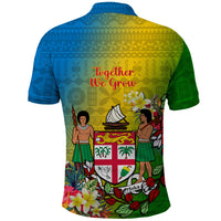 Custom Photo Malampa Fiji Day Polo Shirt Together We Grow Coat Of Arms Tropical Flowers - Polynesian Pride