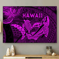 Hawaii Shark and Turtle 5 Pieces Canvas Wall Art With Purple Kakau LT9 No Frame Purple - Polynesian Pride