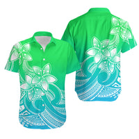 Polynesian Couple Outfits Plumeria Flowers Couples Long Sleeve Dress and Hawaiian Shirt Polynesian Tribal Gradient Green LT9 - Polynesian Pride