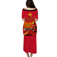 Matching Outfit For Couples Remembrance Day PNG Puletasi Dress and Hawaiian Shirt Papua New Guinea We Will Remember Them LT14 - Polynesian Pride