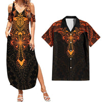 Personalized Polynesia Couples Matching Summer Maxi Dress and Hawaiian Shirt With Christian Cross Orange Version LT05