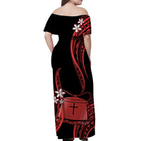 Tokelau Off Shoulder Long Dress Tokelauan Tatau With Badge Red LT14 - Polynesian Pride