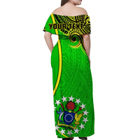 Personalised June 15 Mangaia Gospel Day Cook Islands Off Shoulder Long Dress Green Version LT14 - Polynesian Pride