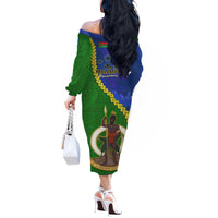 Vanuatu Malampa Province Off Shoulder Long Sleeves Dress Turtle Sand Drawing Unique Tapa LT14 - Polynesian Pride