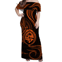 Polynesian Pride Guam With Polynesian Tribal Tattoo and Coat of Arms Off Shoulder Long Dress Orange Version LT9 - Polynesian Pride