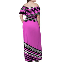 Polynesian Off Shoulders Long Dress Simple Pink LT6 - Polynesian Pride