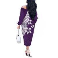 Polynesian Couples Matching Outfits Combo Long Sleeve Dress With Plumeria Flower Purple LT6 - Polynesian Pride