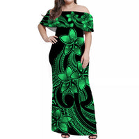 Polynesian Matching Outfit For Family Plumeria Flowers Long Dress Hawaiian Shirt Polynesian Tribal Green Vibe LT9