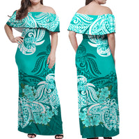 Polynesian Flower Tribal Matching Dress and Hawaiian Shirt Turquoise LT9 - Polynesian Pride