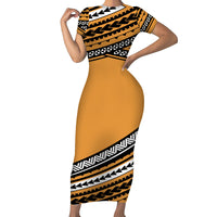 Polynesian Short Sleeve Body Long Dress Simple Gold No.1 LT6 Long Dress Gold - Polynesian Pride