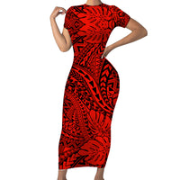 Hawaii Couples Matching Short Sleeve Bodycon Dress and Hawaiian Shirt Red Polynesian Tribal Art LT14 - Polynesian Pride