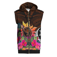 Polynesian Sleeveless Hoodie Hawaii Kanaka Maoli & Hibiscus Flowers With Polynesian Patterns