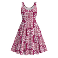Akala Palaka Quilt Hawaii Midi Dress Hawaiian Tropical Monstera Sea Turtle