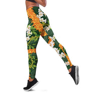 Aloha Festive Hawaii Leggings Mokihana - Maile and Ilima on Forest Green - Polynesian Pride