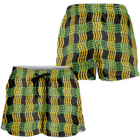 Aloha Hawaii Ilima Maile Lei Shorts for Women Palaka Inspired Hawaiian-plaid Black
