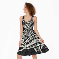 Aloha Hawaii Kalo Pikake Lei Midi Dress Chest Tattoo Black Hawaiian Pattern