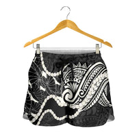 Aloha Hawaii Kalo Pikake Lei Shorts for Women Chest Tattoo Black Hawaiian Pattern